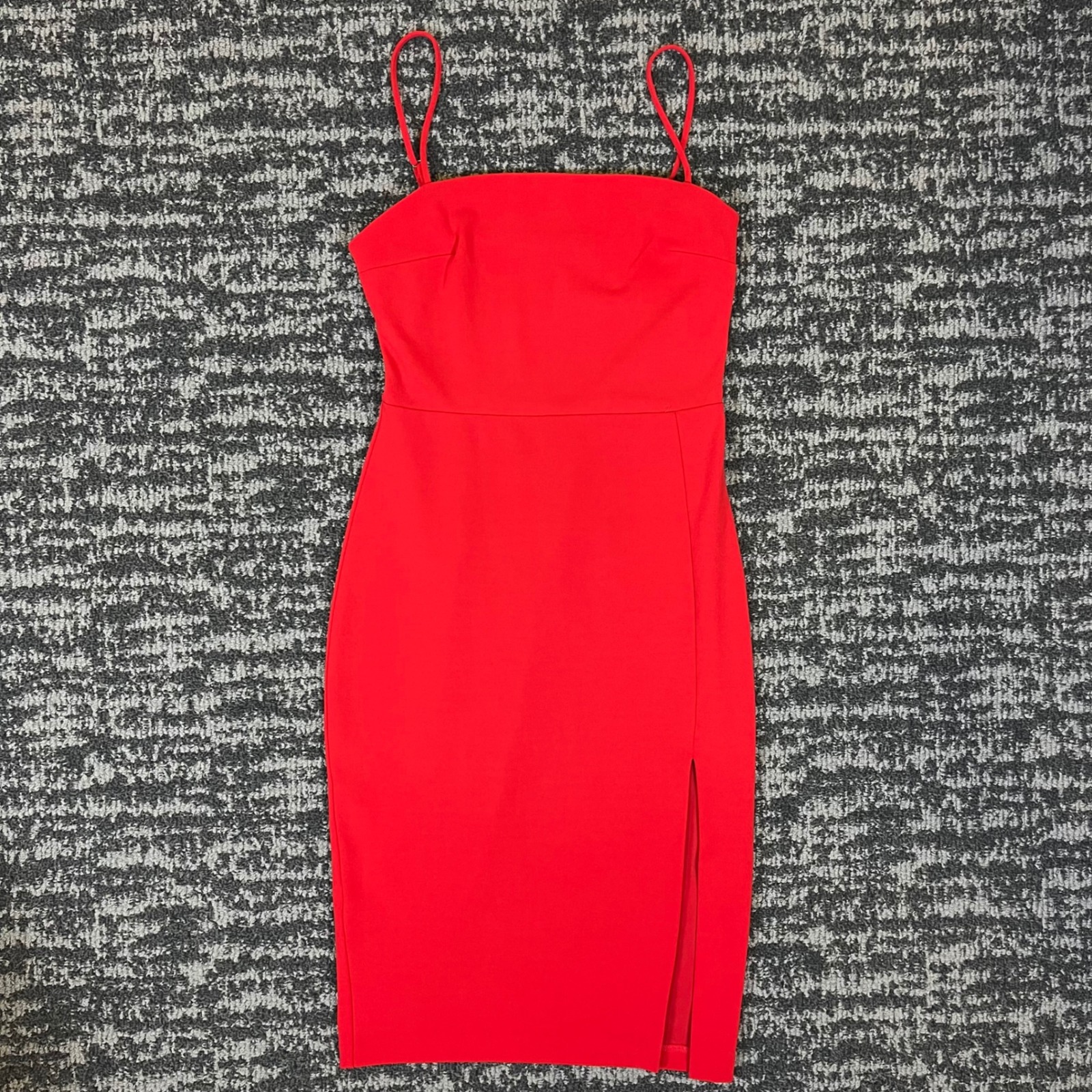 Express Sheath Dress Women 2 Red Spaghetti Strap Side Slit Bodycon Midi